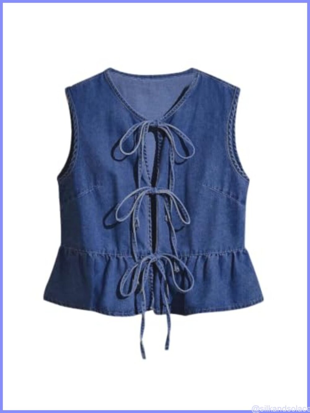 Women's Tie Front Ruffle Hem Denim Peplum Vest Sleeveless Western Top
